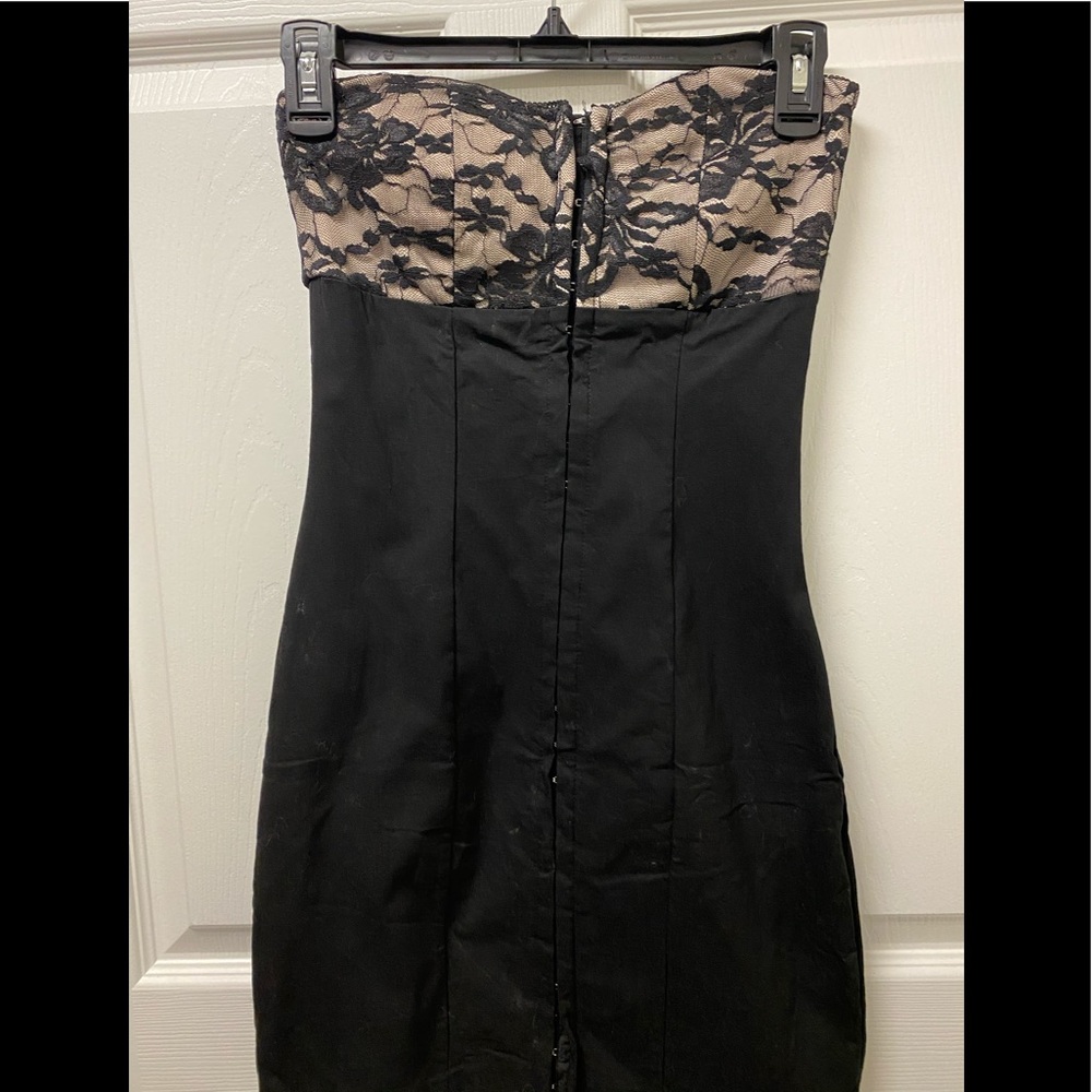 Strapless Black- Ivory lace mini dress